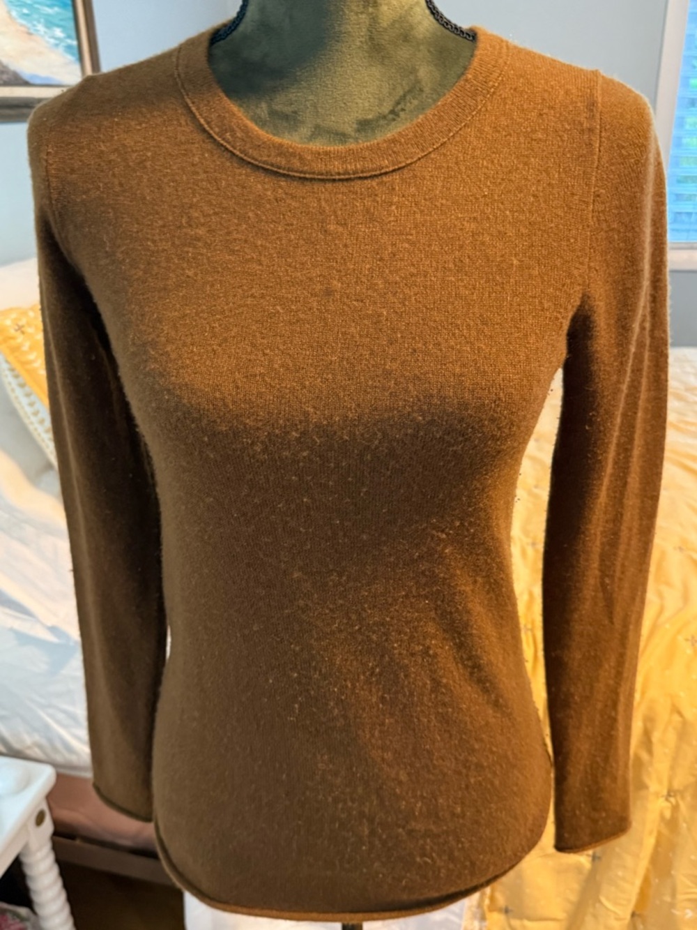 J. Crew Italian 100% Cashmere Crewneck Sweater in Warm Brown Size XS